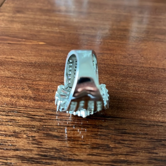 White Gold Plated Blue Sapphire Diamond Crown Simulated Ring - Picture 7 of 14